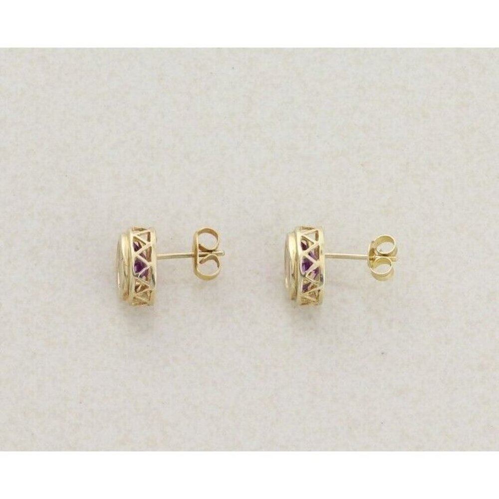 10k Yellow Gold Natural Amethyst Earrings Stud Post - Picture 5 of 8